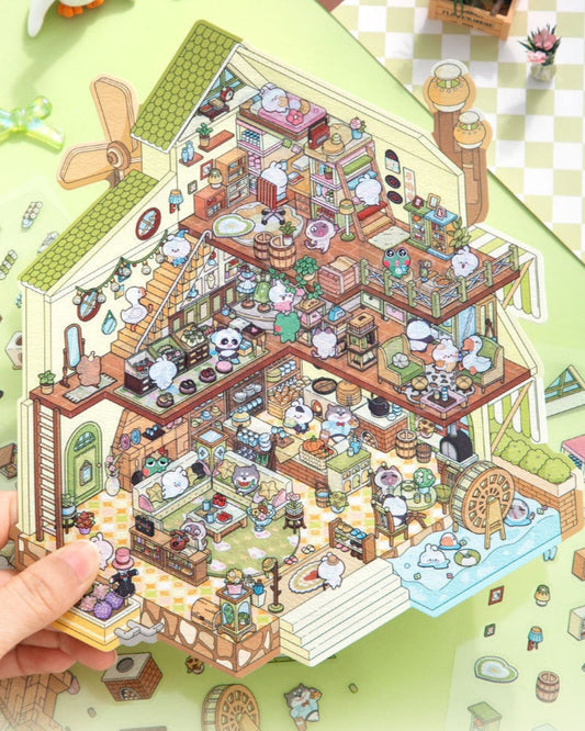 THREE-STORY MOVING CASTLE WITH LITTLE ANIMAL RESIDENTS