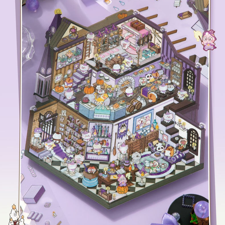 THREE-STORY MAGIC ACADEMY WITH TINY ANIMAL STUDENTS